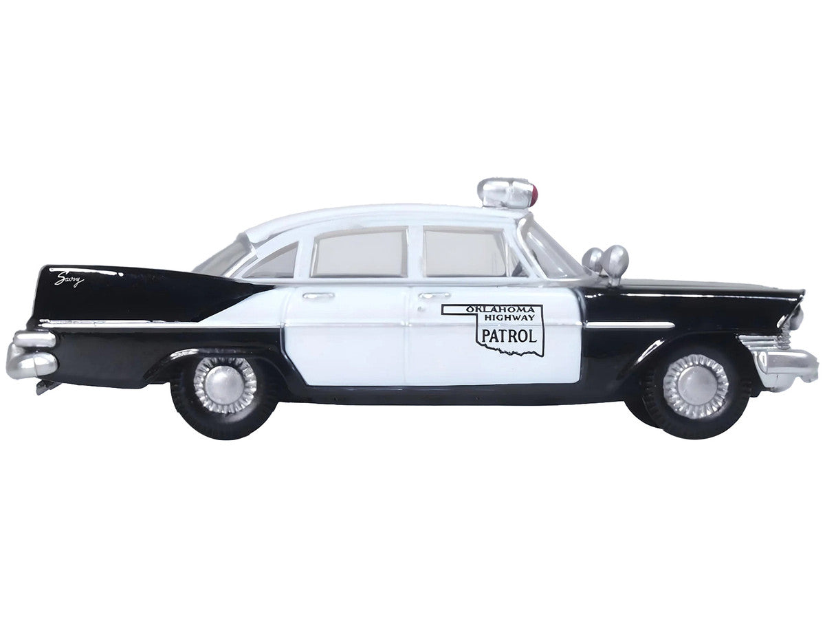 1959 Plymouth Savoy Black and White "Oklahoma Highway Patrol" 1/87 (HO) Scale Diecast Model Car by Oxford Diecast-1