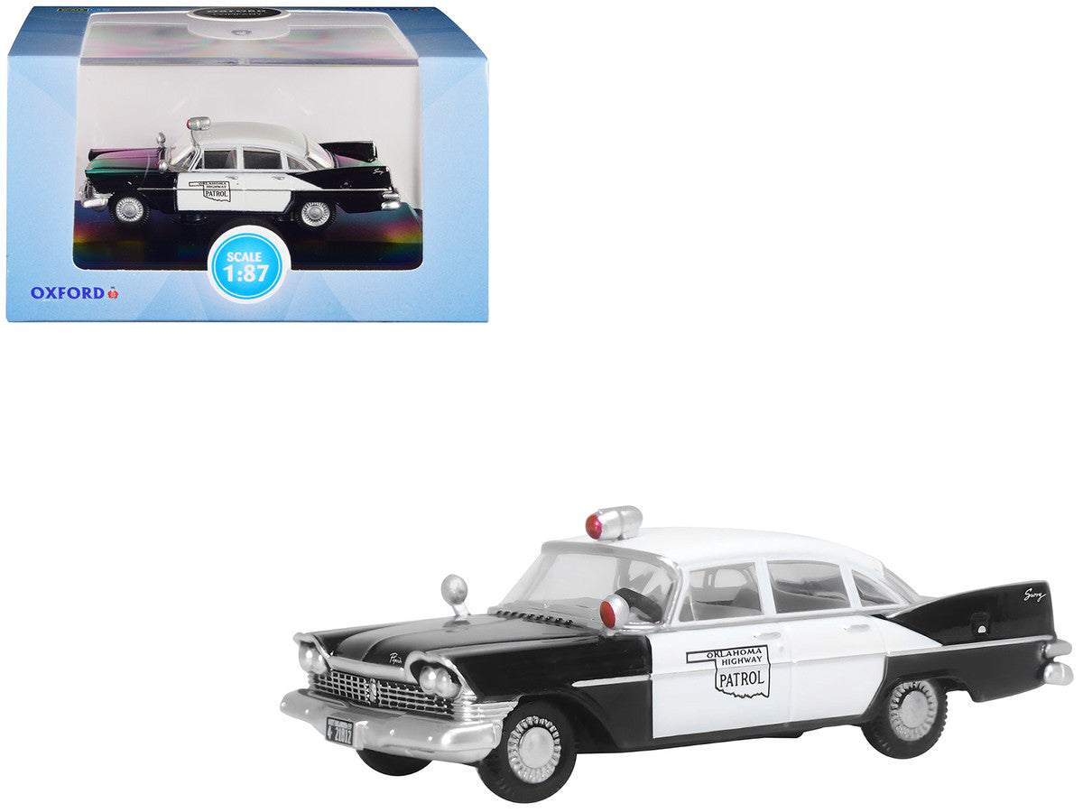 1959 Plymouth Savoy Black and White "Oklahoma Highway Patrol" 1/87 (HO) Scale Diecast Model Car by Oxford Diecast-0