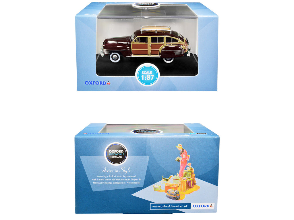 1942 Chrysler Town and Country Woody Wagon Regal Maroon with Roof Rack 1/87 (HO) Scale Diecast Model Car by Oxford Diecast-2