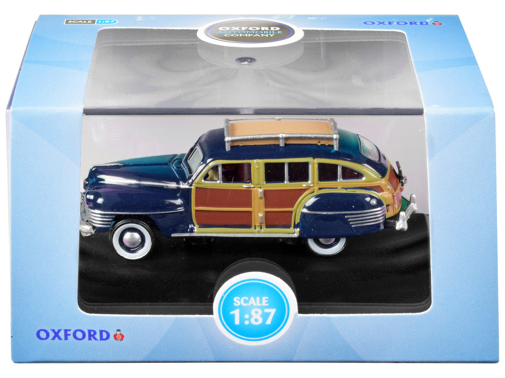 1942 Chrysler Town & Country Woody Wagon South Sea Blue with Wood Panels and Roof Rack 1/87 (HO) Scale Diecast Model Car by Oxford Diecast-1