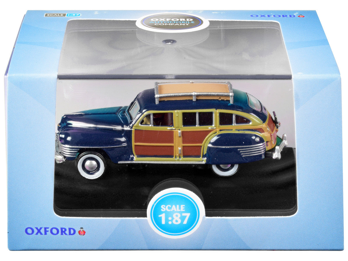 1942 Chrysler Town & Country Woody Wagon South Sea Blue with Wood Panels and Roof Rack 1/87 (HO) Scale Diecast Model Car by Oxford Diecast-1