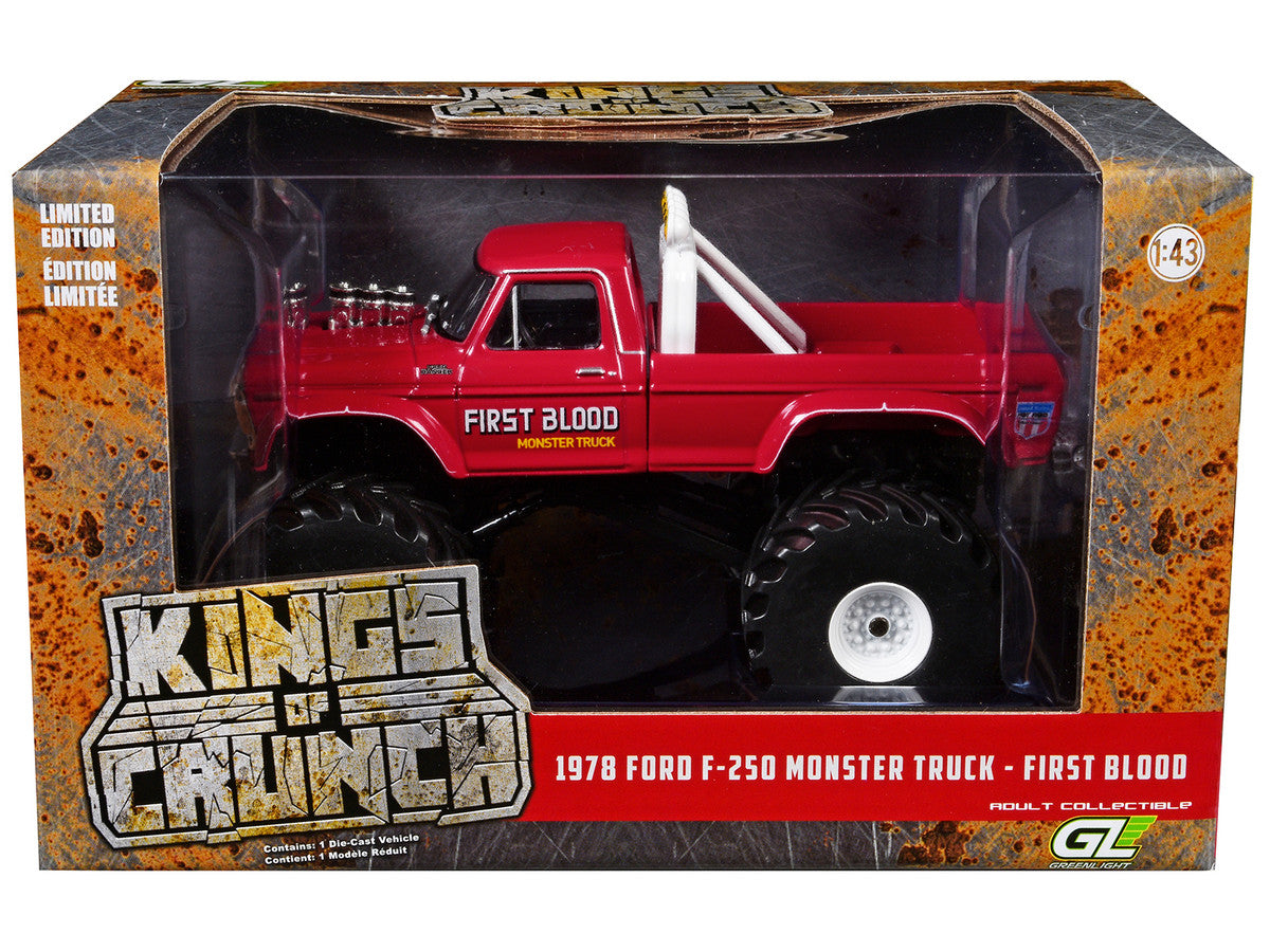 1978 Ford F-250 Monster Truck with 66-Inch Tires "First Blood" Red "Kings of Crunch" Series 1/43 Diecast Model Car by Greenlight-1