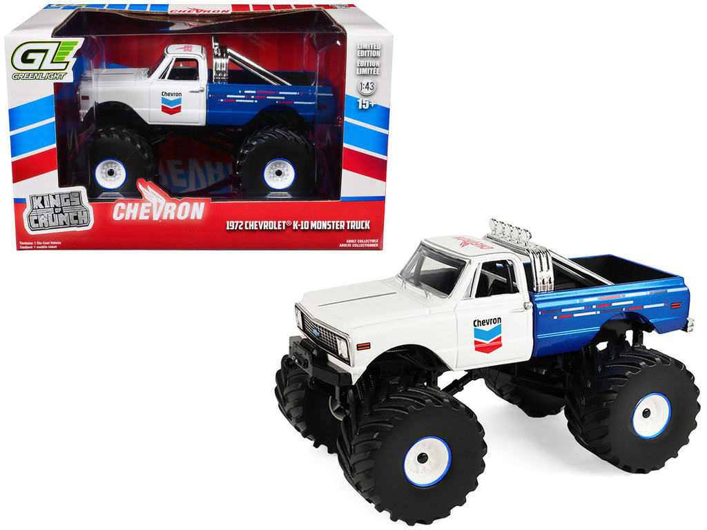 1972 Chevrolet K-10 Monster Truck "Chevron 150th Anniversary" White and Blue Metallic "Kings of Crunch" Series 1/43 Diecast Model Car by Greenlight-4