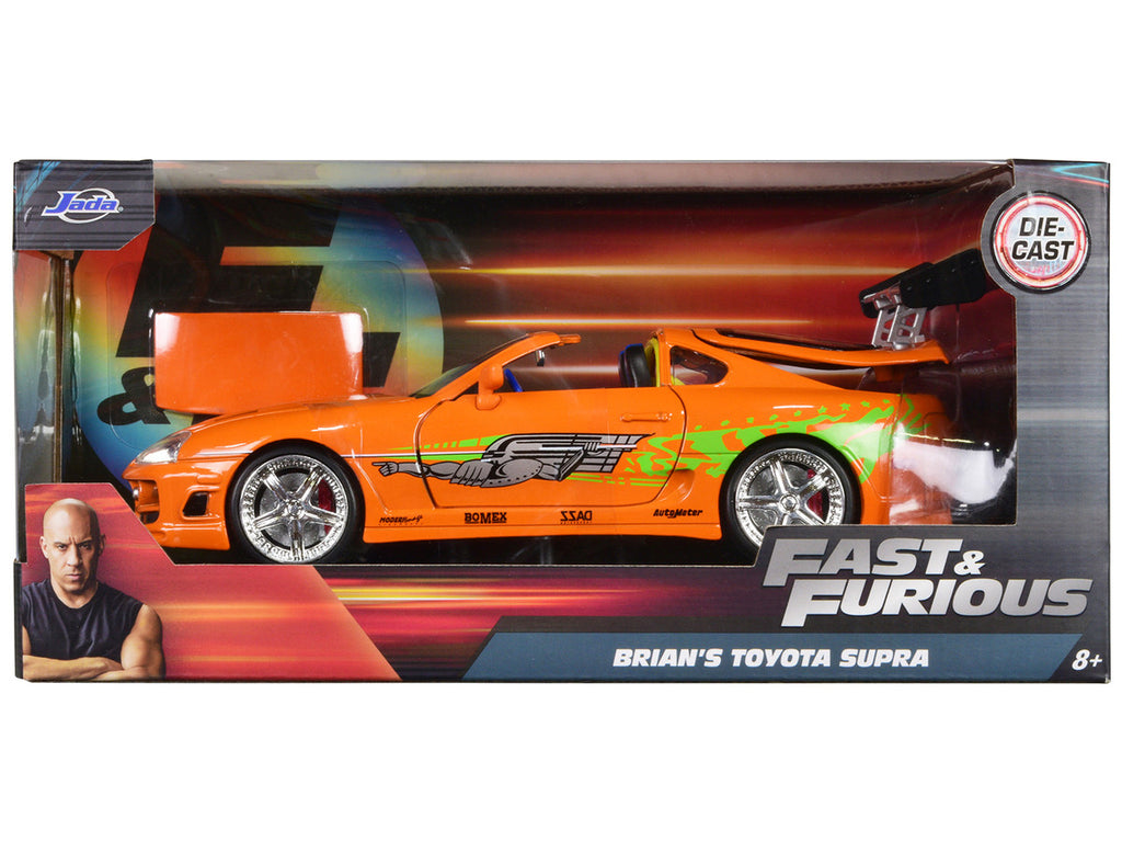 Brian's Toyota Supra Orange with Graphics "Fast & Furious" Movie 1/24 Diecast Model Car by Jada-0