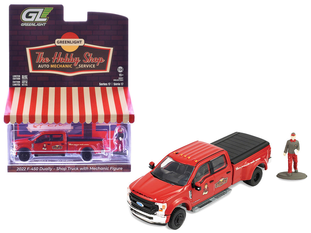 2022 Ford F-450 Dually Pickup Truck "Hobby Shop Auto Mechanic" Red with Mechanic Figure "The Hobby Shop" Series 17 1/64 Diecast Model Car by Greenlight-4