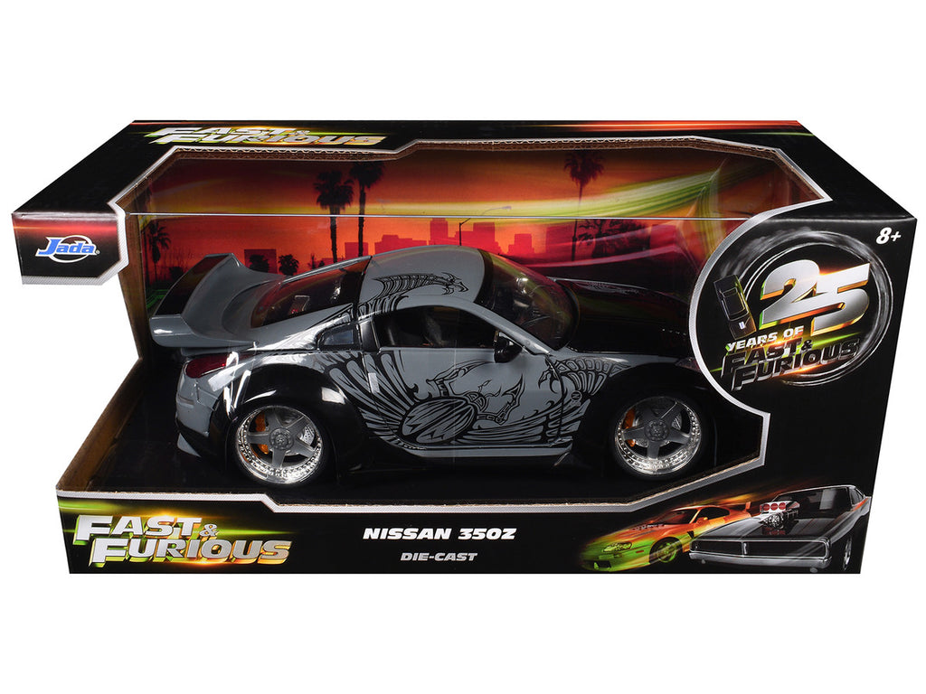 D.K.'s Nissan 350Z Gray and Black with Graphics "Fast & Furious 25th Anniversary" Series 1/24 Diecast Model Car by Jada-2
