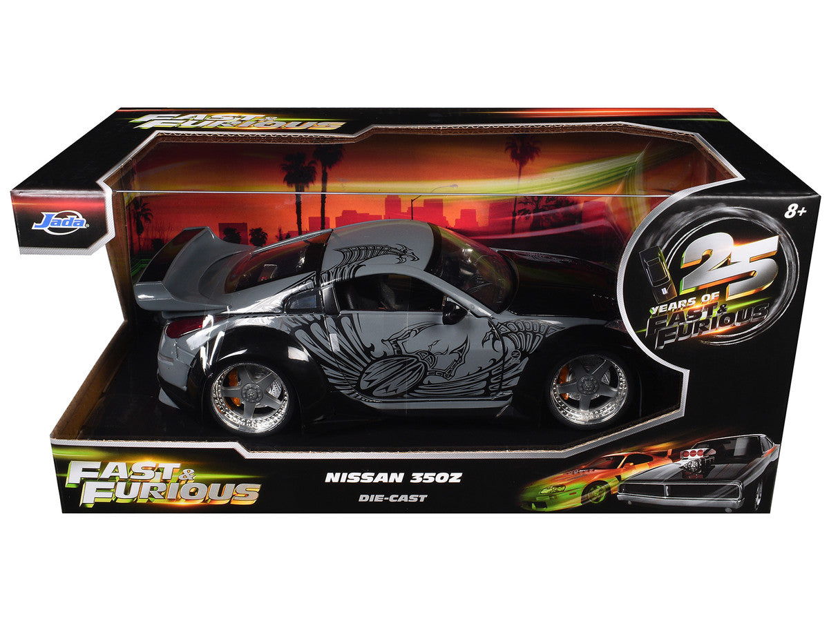 D.K.'s Nissan 350Z Gray and Black with Graphics "Fast & Furious 25th Anniversary" Series 1/24 Diecast Model Car by Jada-2