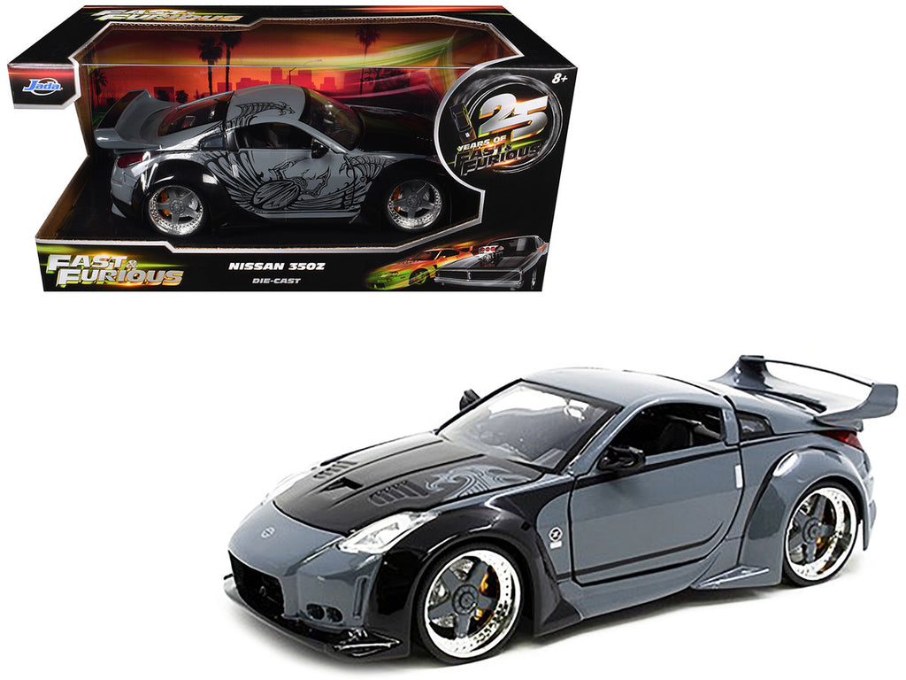 D.K.'s Nissan 350Z Gray and Black with Graphics "Fast & Furious 25th Anniversary" Series 1/24 Diecast Model Car by Jada-0