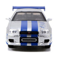 Brian's Nissan Skyline GT-R (R34) RHD (Right Hand Drive) Silver Metallic with Blue Stripes "2 Fast 2 Furious" (2003) Movie "Fast & Furious 25th Anniversary" Series 1/32 Diecast Car Model by Jada-0