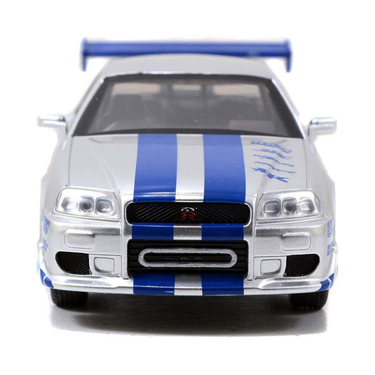 Brian's Nissan Skyline GT-R (R34) RHD (Right Hand Drive) Silver Metallic with Blue Stripes "2 Fast 2 Furious" (2003) Movie "Fast & Furious 25th Anniversary" Series 1/32 Diecast Car Model by Jada-0