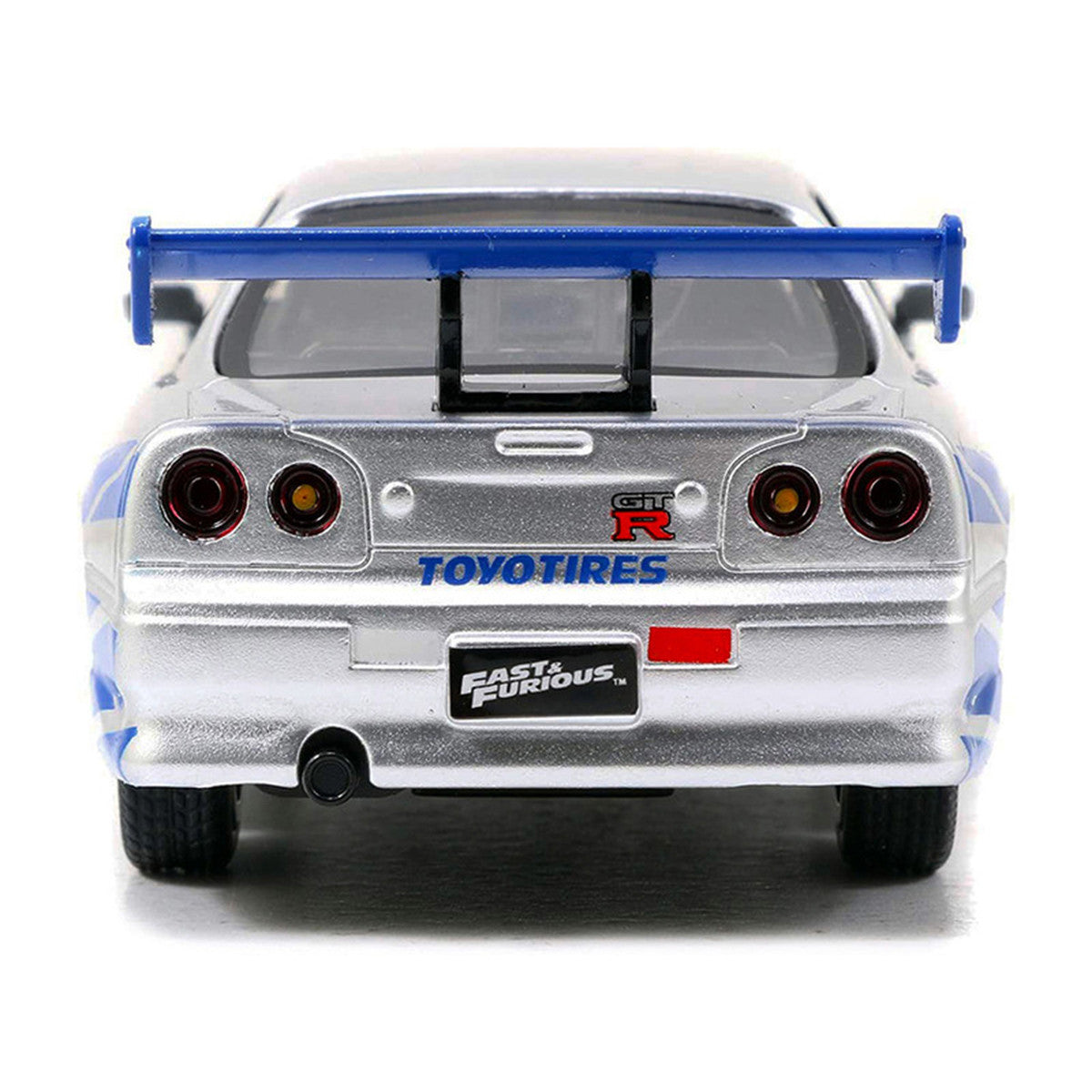 Brian's Nissan Skyline GT-R (R34) RHD (Right Hand Drive) Silver Metallic with Blue Stripes "2 Fast 2 Furious" (2003) Movie "Fast & Furious 25th Anniversary" Series 1/32 Diecast Car Model by Jada-2