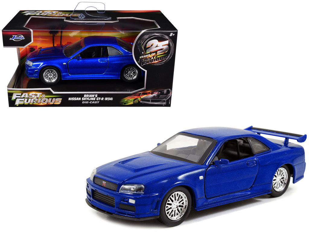 Brian's Nissan Skyline GT-R (R34) RHD (Right Hand Drive) Blue Metallic "Fast & Furious" (2009) Movie "25 Years of Fast & Furious" Series 1/32 Diecast Model Car by Jada-4