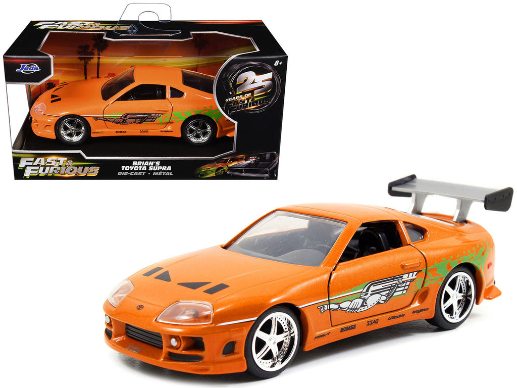 Brian's Toyota Supra Orange with Graphics "The Fast and the Furious" (2001) Movie "Fast & Furious 25th Anniversary" Series 1/32 Diecast Car Model by Jada-3
