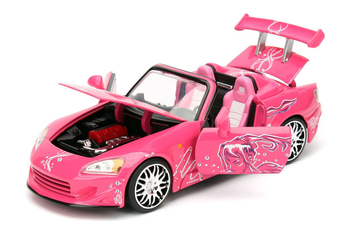 Suki's 2001 Honda S2000 Convertible Pink with Graphics "25 Years of Fast & Furious" "2 Fast 2 Furious" (2003) Movie 1/24 Diecast Model Car by Jada-2