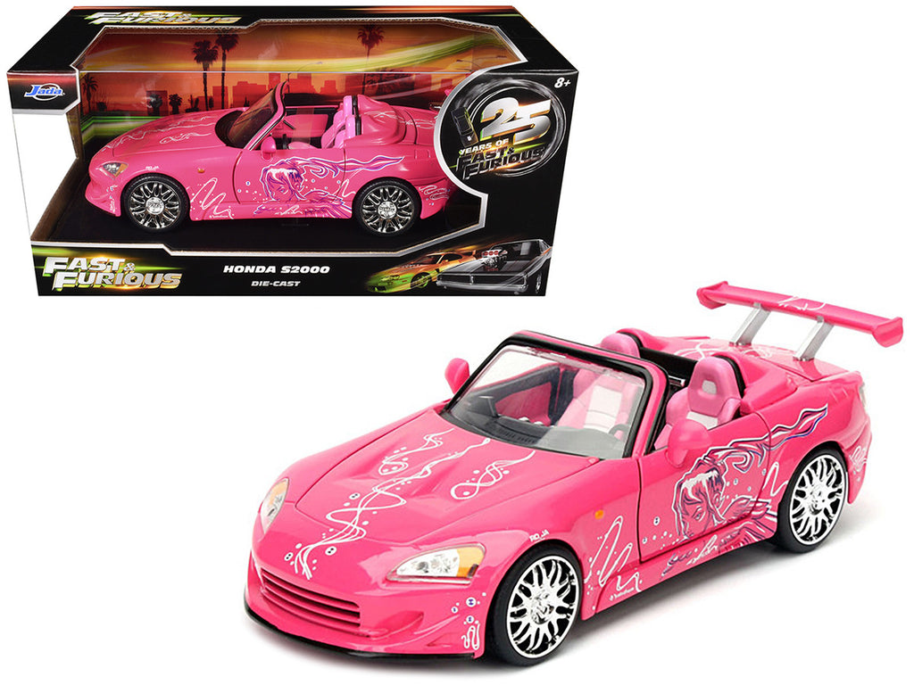 Suki's 2001 Honda S2000 Convertible Pink with Graphics "25 Years of Fast & Furious" "2 Fast 2 Furious" (2003) Movie 1/24 Diecast Model Car by Jada-3