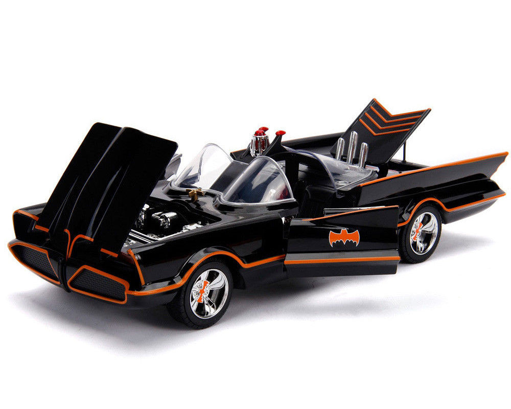 Classic TV Series Batmobile with Working Lights, and Diecast Batman and Robin Figures "80 Years of Batman" 1/18 Diecast Model Car by Jada-1