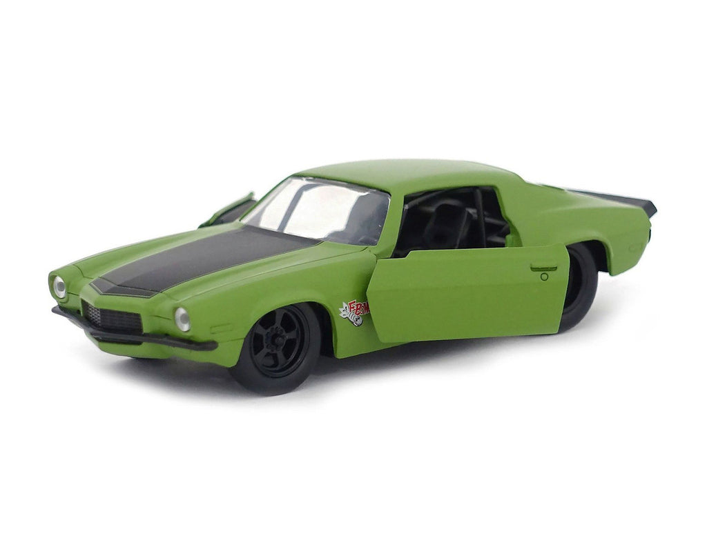 Dom's 1973 Chevrolet Camaro "F-Bomb" Matt Green with Black Hood Stripe "Fast & Furious" Movie 1/32 Diecast Model Car by Jada-1