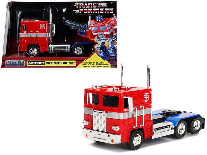 G1 Autobot Optimus Prime Truck Red with Robot on Chassis from "Transformers" TV Series "Hollywood Rides" Series 1/24 Diecast Model by Jada-0