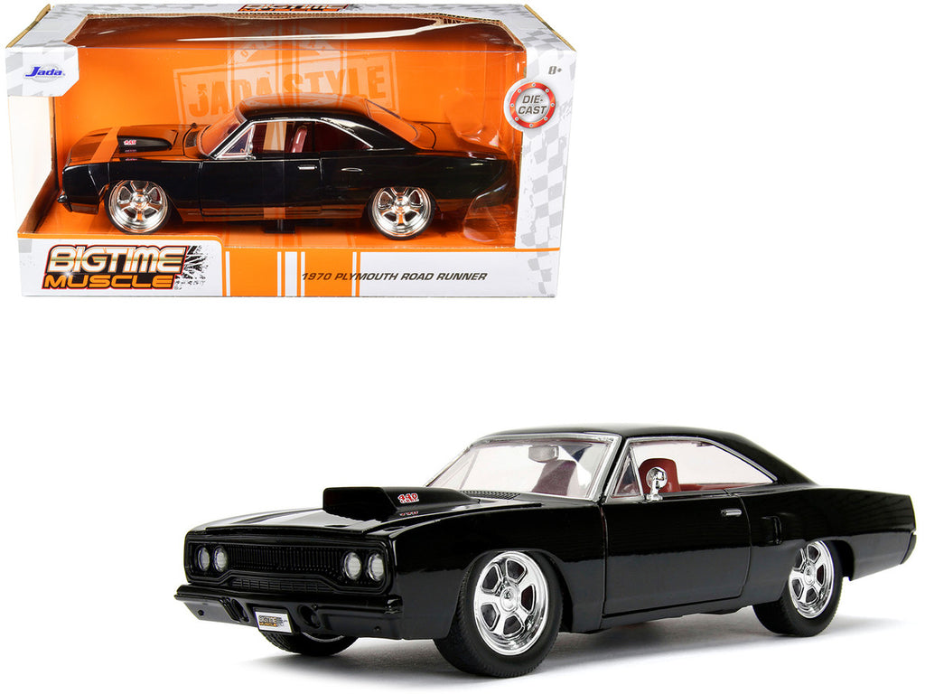 1970 Plymouth Road Runner 440 Black with Red Interior "Bigtime Muscle" Series 1/24 Diecast Model Car by Jada-0