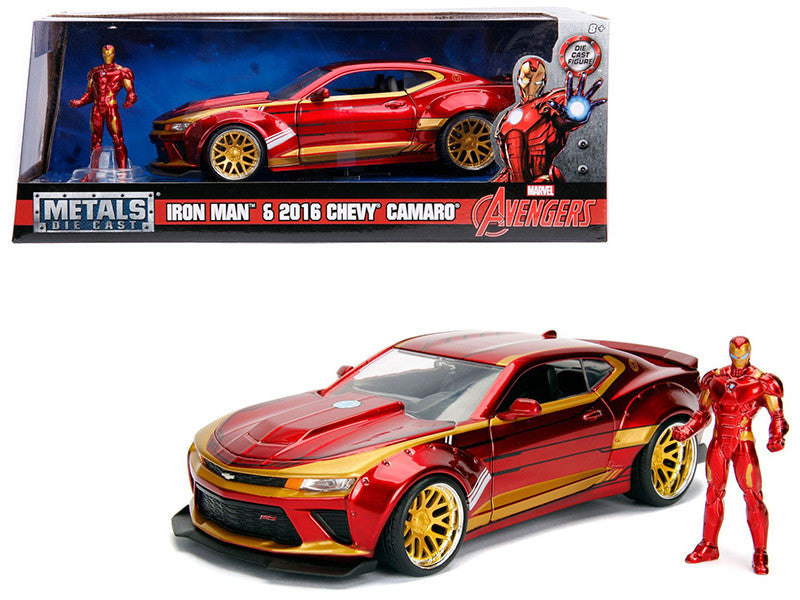 2016 Chevrolet Camaro with Iron Man Diecast Figure "Marvel" Series 1/24 Diecast Model Car by Jada-0
