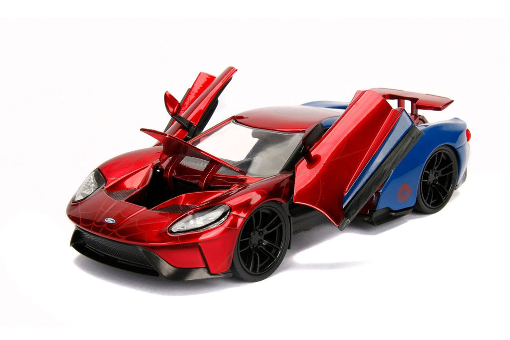 2017 Ford GT with Spider Man Diecast Figurine "Marvel" Series 1/24 Diecast Model Car by Jada-1