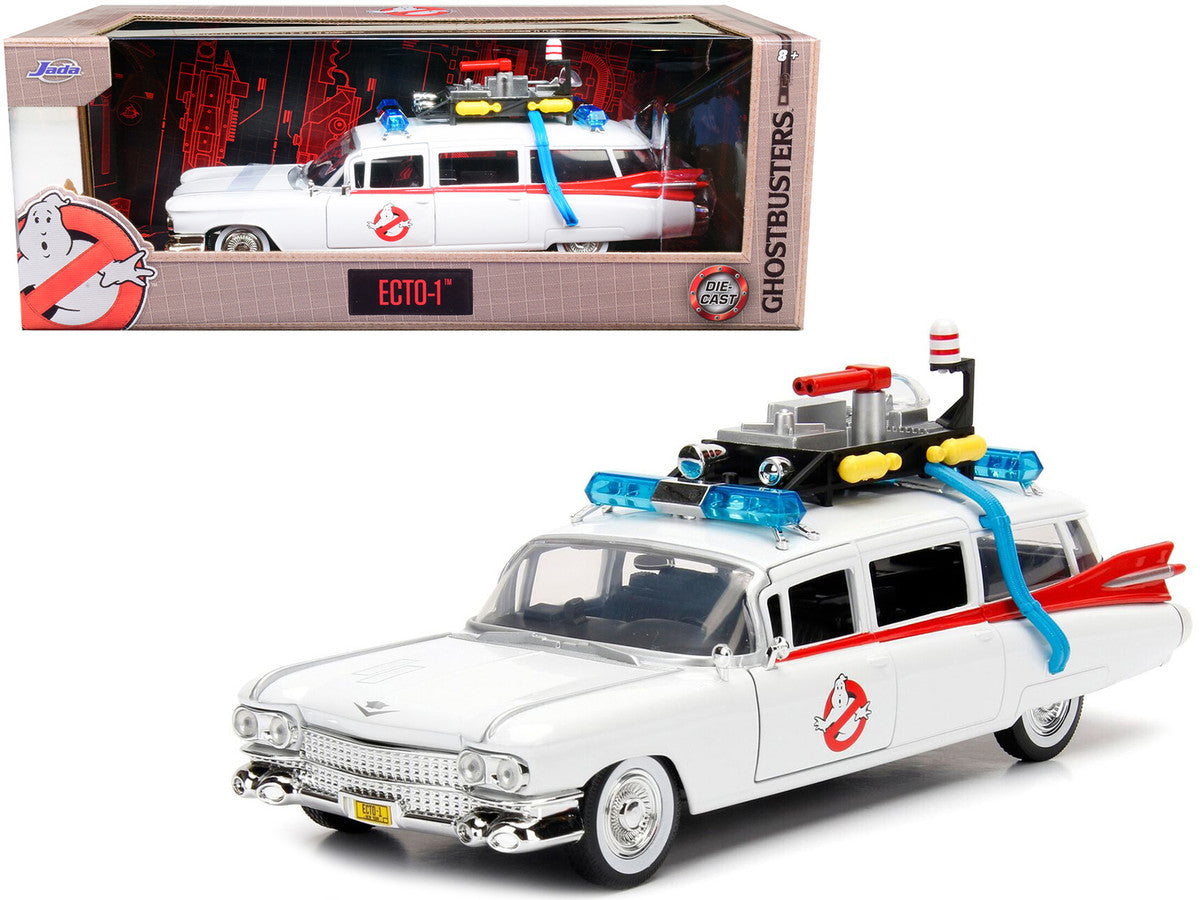 1959 Cadillac Ambulance Ecto-1 White "Ghostbusters" Movie "Hollywood Rides" Series 1/24 Diecast Model Car by Jada-0