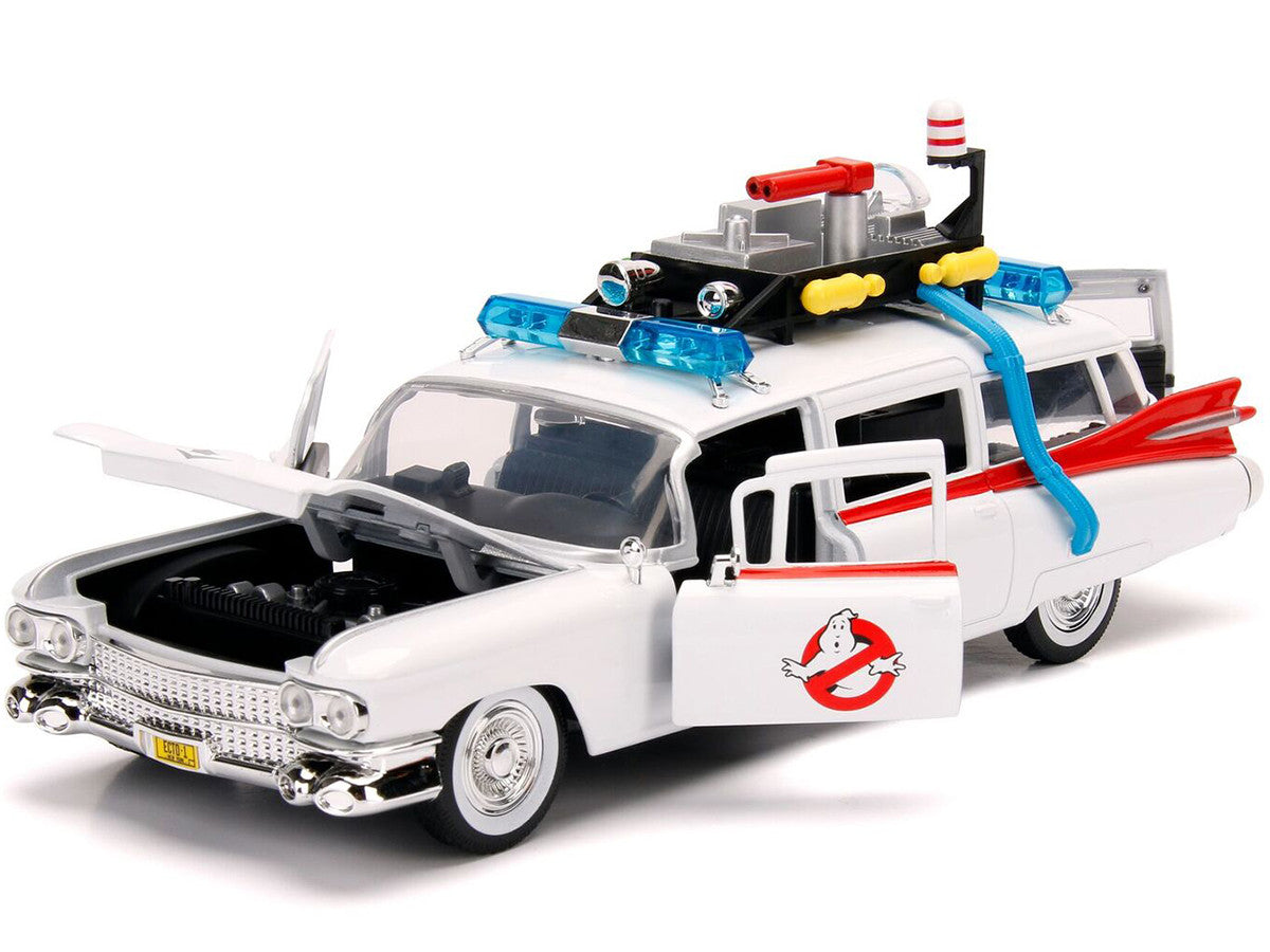 1959 Cadillac Ambulance Ecto-1 White "Ghostbusters" Movie "Hollywood Rides" Series 1/24 Diecast Model Car by Jada-1