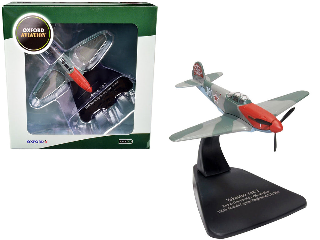 Yakovlev Yak 3 Fighter Aircraft "Anton Dmitrievich Yakimenko 150th Guards Fighter Regiment T/N 360" USSR "Oxford Aviation" Series 1/72 Diecast Model Airplane by Oxford Diecast-0
