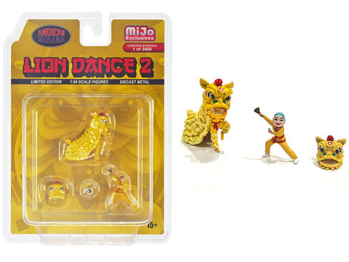 "Lion Dance 2" 4 piece Diecast Figure Set (1 Figures 1 Lion 2 Accessories) Limited Edition to 2400 pieces Worldwide for 1/64 Scale Models by American Diorama-0