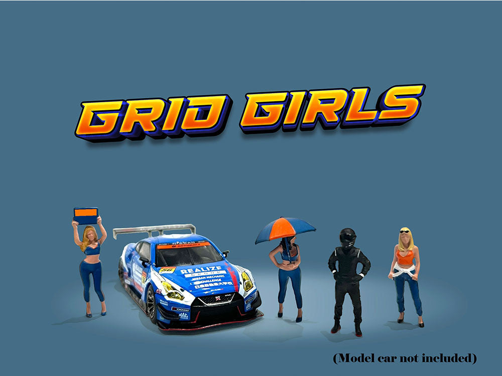 "Grid Girls" 5 piece Diecast Figure Set (4 People Figures 1 Umbrella) Limited Edition to 3600 pieces Worldwide for 1/64 Scale Models by American Diorama-2