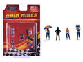 "Grid Girls" 5 piece Diecast Figure Set (4 People Figures 1 Umbrella) Limited Edition to 3600 pieces Worldwide for 1/64 Scale Models by American Diorama-0