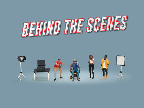 "Behind The Scenes" 7 piece (4 People 3 Accessories) Diecast Figures Set 1/64 Scale Models by American Diorama-1