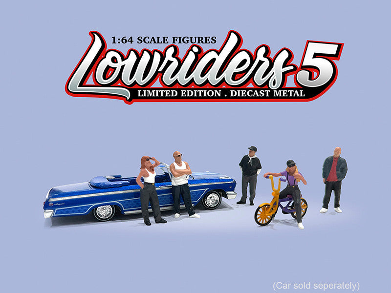 "Lowriders #5" 6 piece (5 People 1 Bicycle) Diecast Figures Set 1/64 Scale Models by American Diorama-2