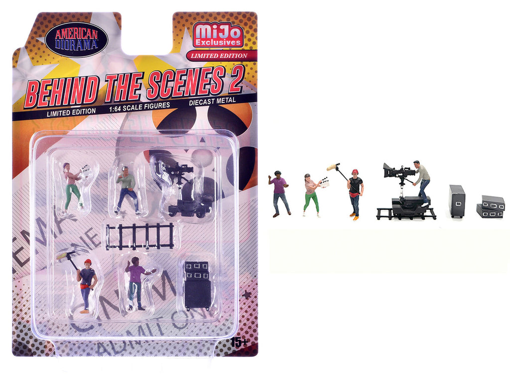 "Behind The Scenes #2" 7 piece (4 People 3 Accessories) Diecast Figures Set 1/64 Scale Models by American Diorama-0