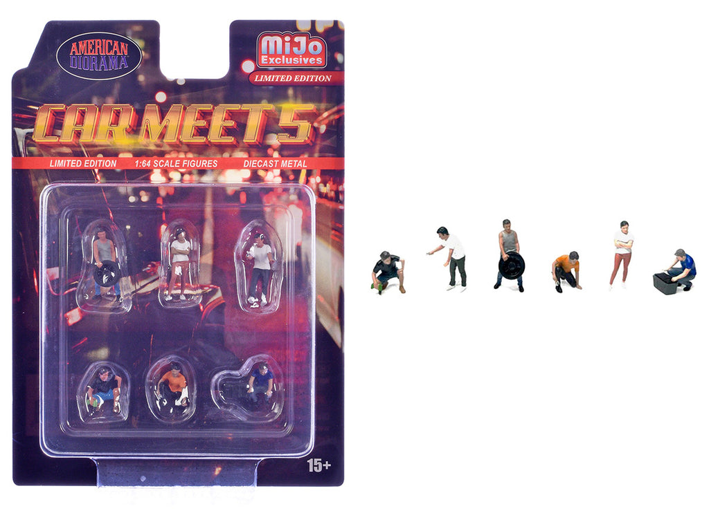 "Car Meet 5" 6 piece Diecast Figure Set Limited Edition for 1/64 Scale Models by American Diorama-0