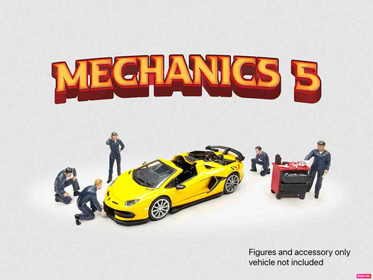 "Mechanics #5" 6 piece Diecast Figure Set (5 Figures 1 Tool Cabinet) Limited Edition for 1/64 Scale Models by American Diorama