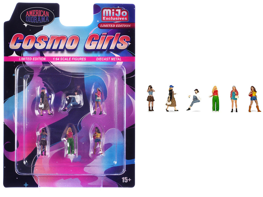 "Cosmo Girls" 6 piece Diecast Figure Set (6 Figures) Limited Edition for 1/64 Scale Models by American Diorama-2