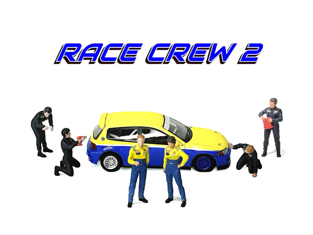 "Race Crew #2" 6 piece Diecast Figure Set (6 Figures) Limited Edition for 1/64 Scale Models by American Diorama-3