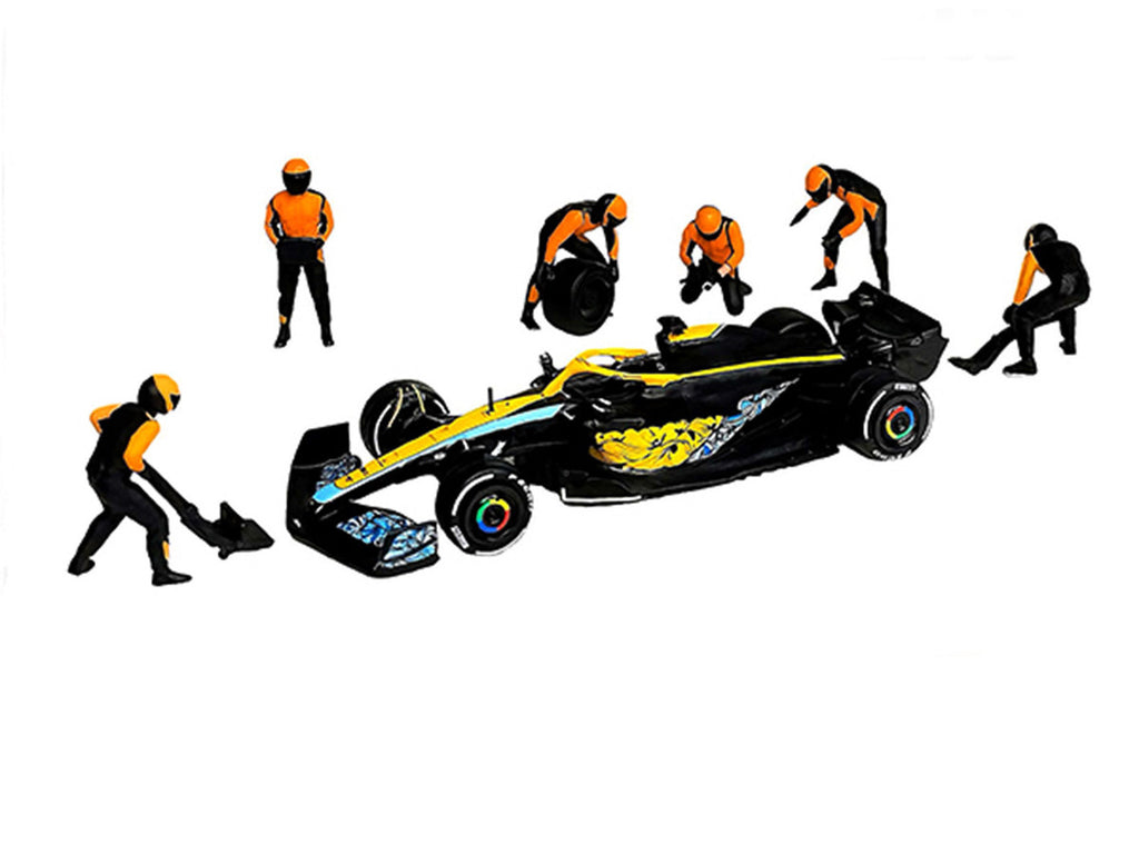 "Formula Pit Crew – Team Orange" 6 piece Diecast Figure Set (6 Figures) Limited Edition for 1/64 Scale Models by American Diorama-1