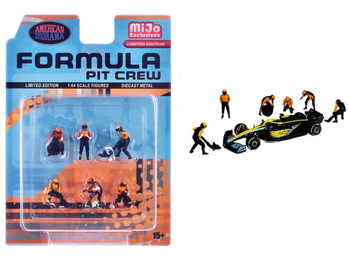 "Formula Pit Crew – Team Orange" 6 piece Diecast Figure Set (6 Figures) Limited Edition for 1/64 Scale Models by American Diorama-0