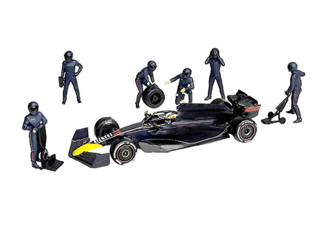 "Formula Pit Crew – Team Blue" 6 piece Diecast Figure Set (6 Figures) Limited Edition for 1/64 Scale Models by American Diorama-1