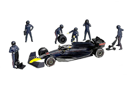 "Formula Pit Crew – Team Blue" 6 piece Diecast Figure Set (6 Figures) Limited Edition for 1/64 Scale Models by American Diorama-1