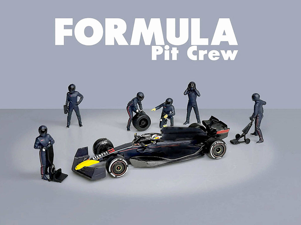"Formula Pit Crew – Team Blue" 6 piece Diecast Figure Set (6 Figures) Limited Edition for 1/64 Scale Models by American Diorama-3