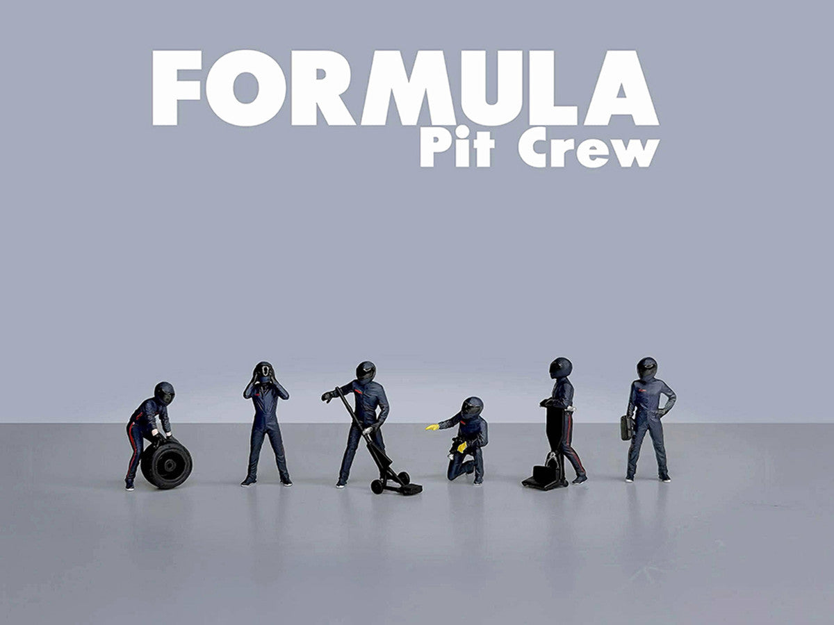 "Formula Pit Crew – Team Blue" 6 piece Diecast Figure Set (6 Figures) Limited Edition for 1/64 Scale Models by American Diorama-2