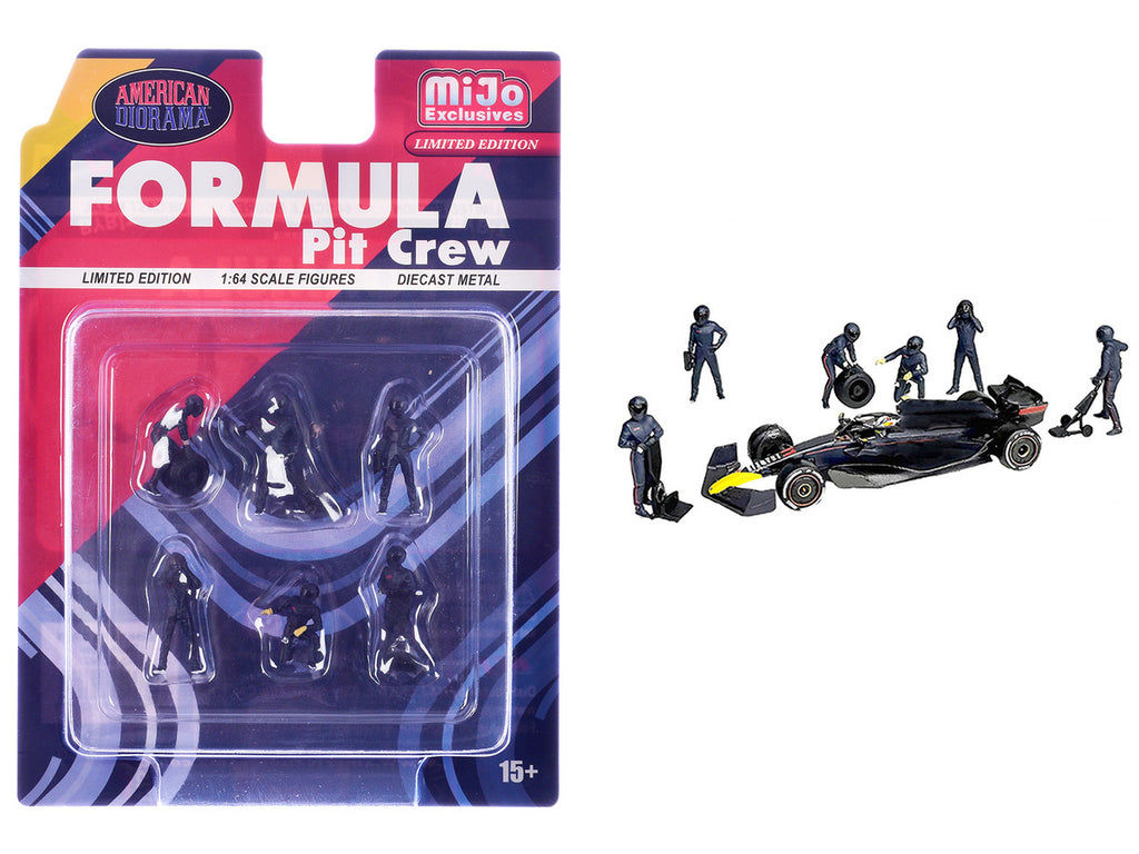 "Formula Pit Crew – Team Blue" 6 piece Diecast Figure Set (6 Figures) Limited Edition for 1/64 Scale Models by American Diorama-0