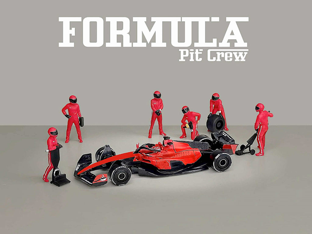 "Formula Pit Crew – Team Red" 6 piece Diecast Figure Set (6 Figures) Limited Edition for 1/64 Scale Models by American Diorama-3