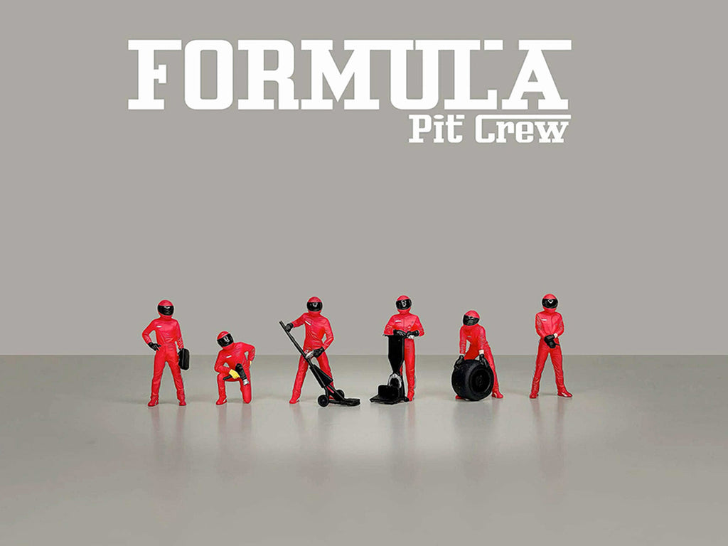 "Formula Pit Crew – Team Red" 6 piece Diecast Figure Set (6 Figures) Limited Edition for 1/64 Scale Models by American Diorama-2