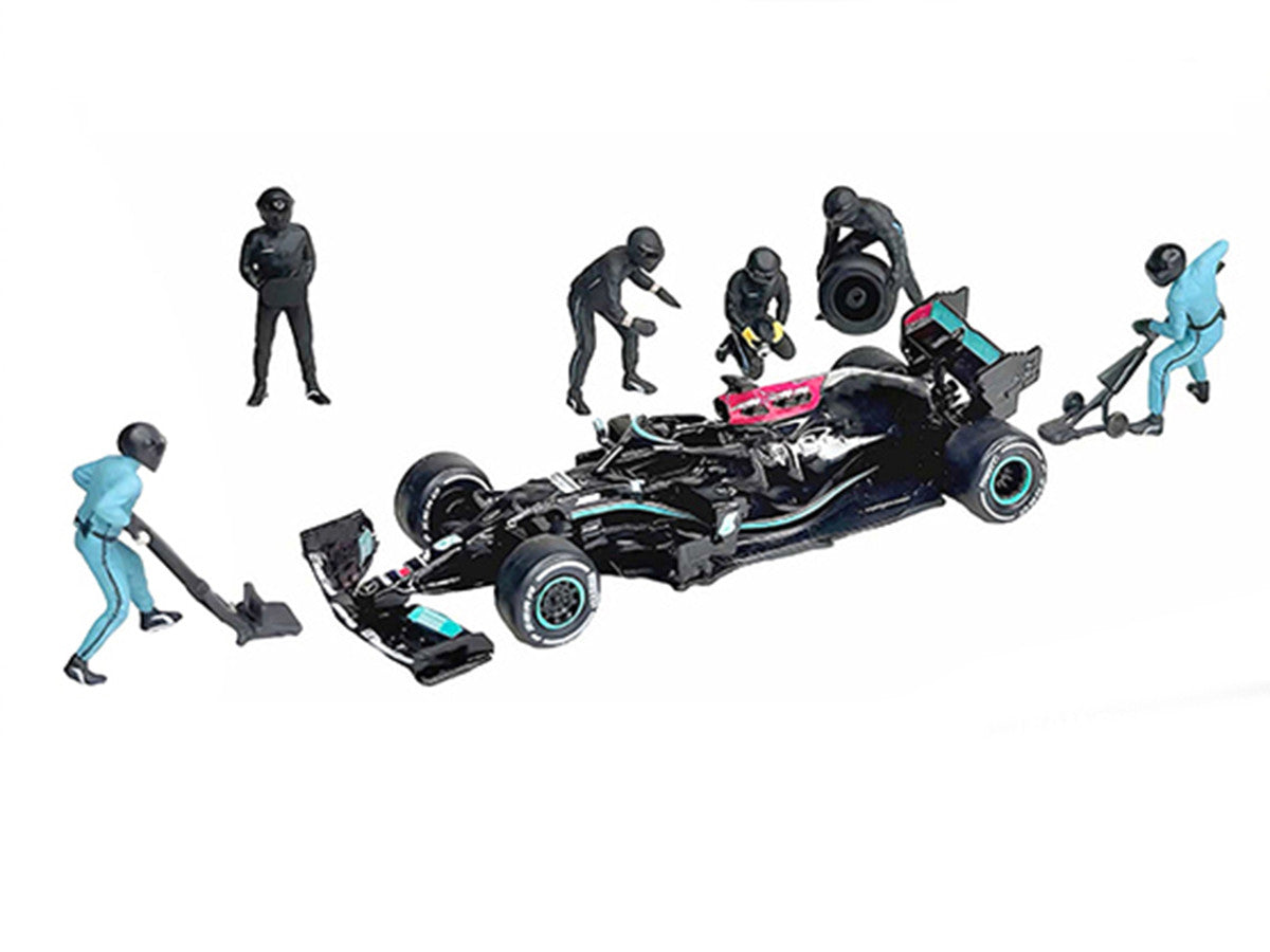 "Formula Pit Crew – Team Black" 6 piece Diecast Figure Set (6 Figures) Limited Edition for 1/64 Scale Models by American Diorama-1