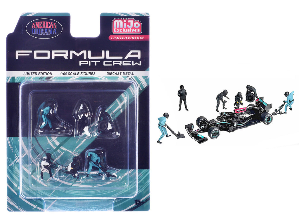 "Formula Pit Crew – Team Black" 6 piece Diecast Figure Set (6 Figures) Limited Edition for 1/64 Scale Models by American Diorama-0