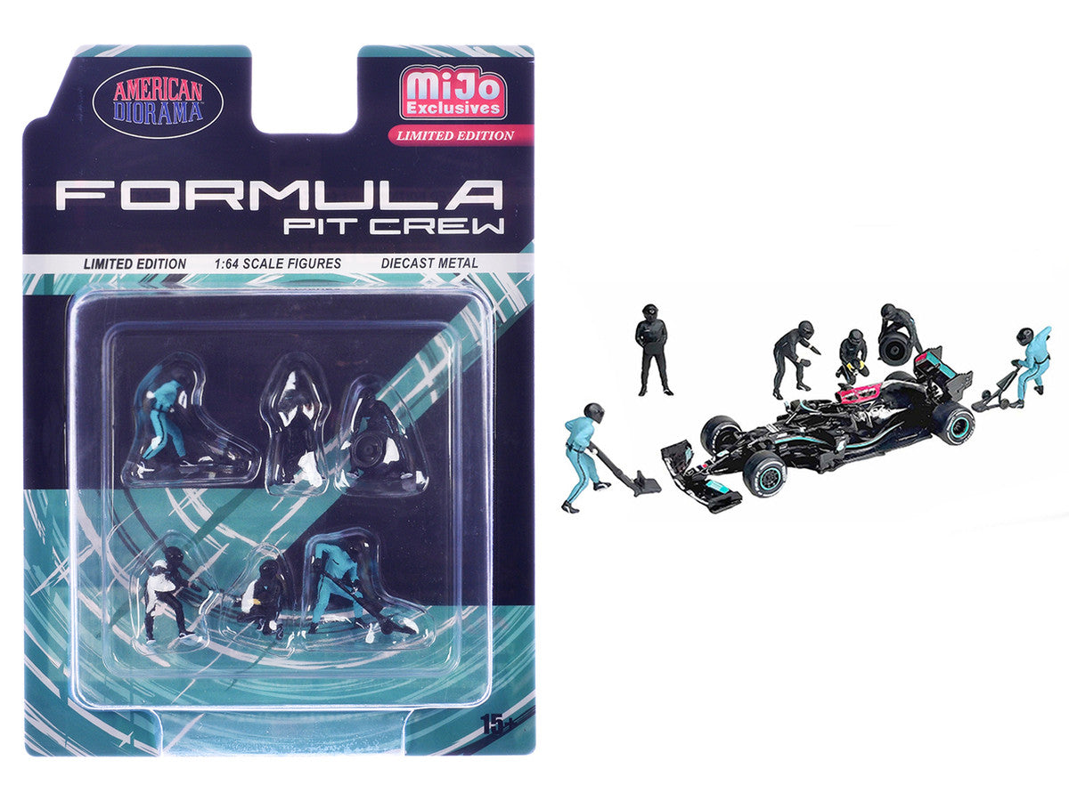 "Formula Pit Crew – Team Black" 6 piece Diecast Figure Set (6 Figures) Limited Edition for 1/64 Scale Models by American Diorama-0